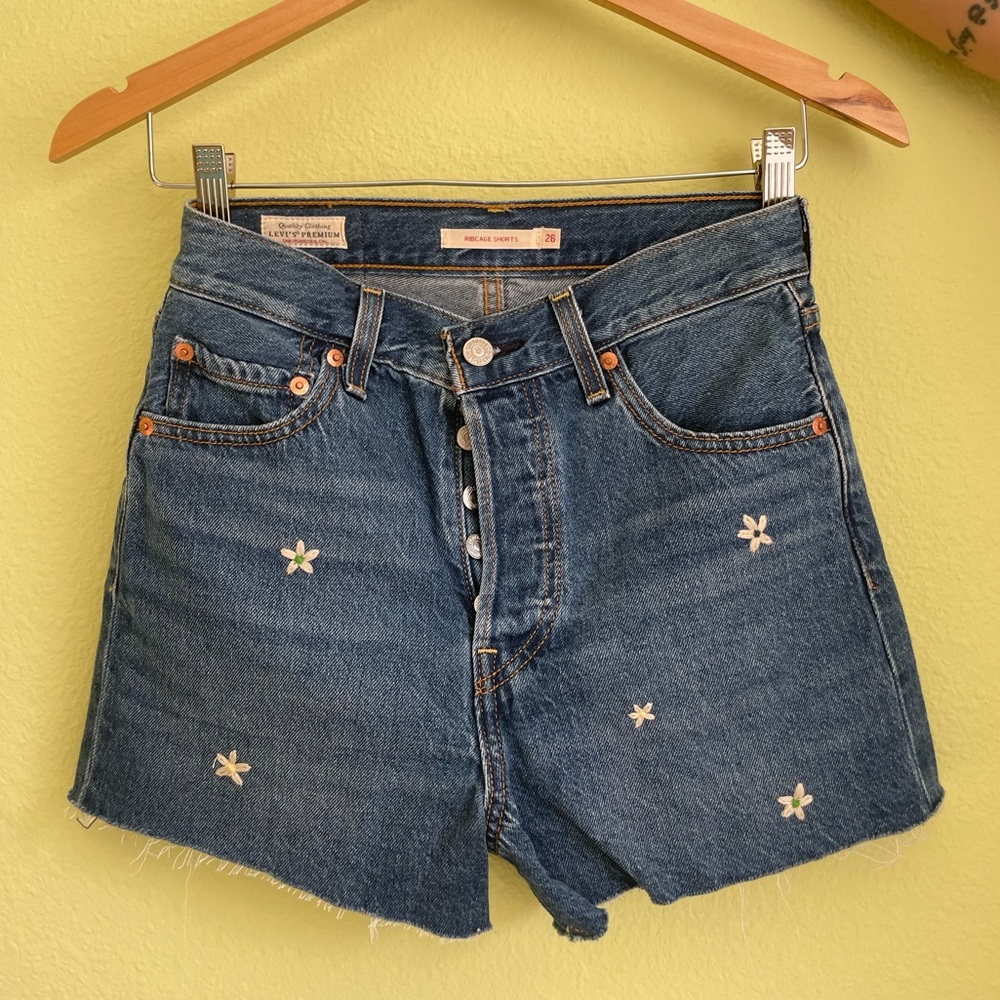 Levi's Blue Jean Shorts with Floral Embroidery